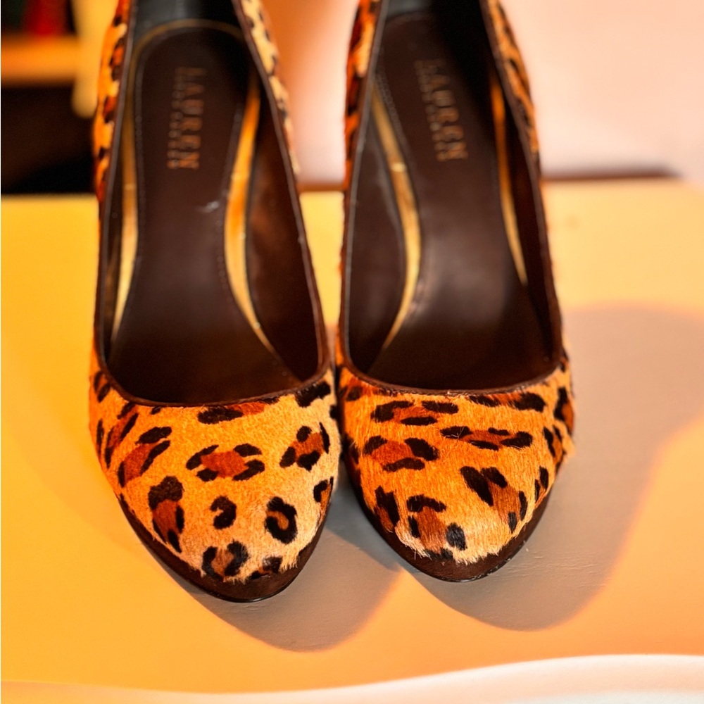 Ralph Lauren Leopard Print Heels with Black Toe Cap